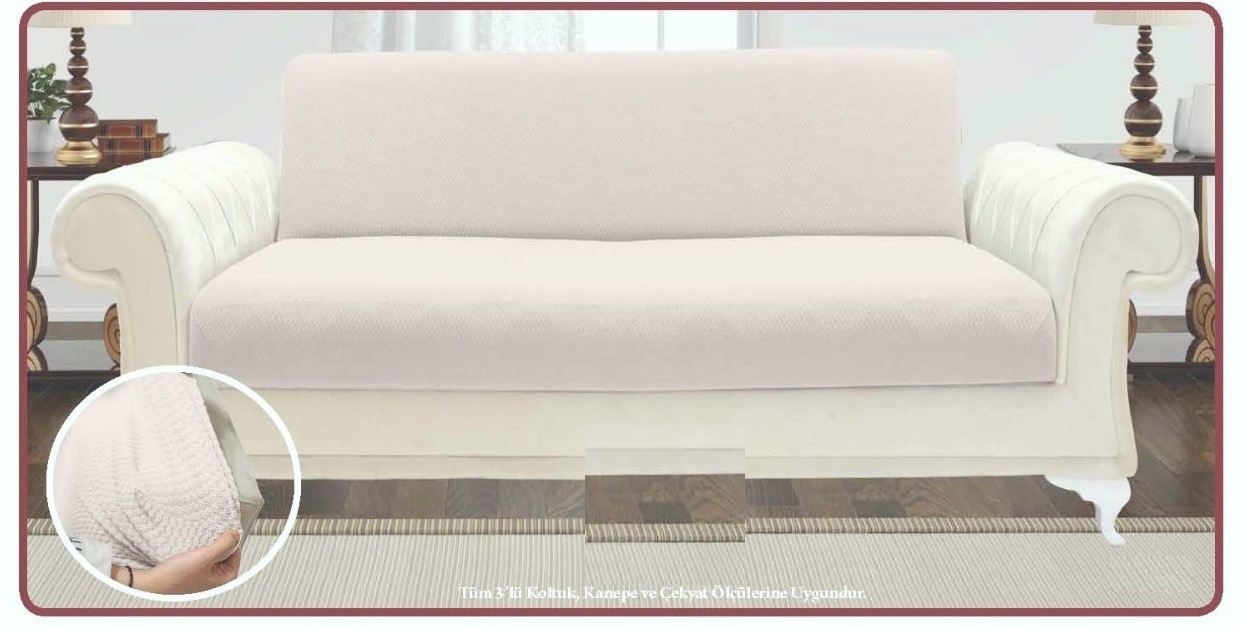 Eponj Home Naturel Koltuk Ortusu Dokuma Min Kareli Krem Tekzen