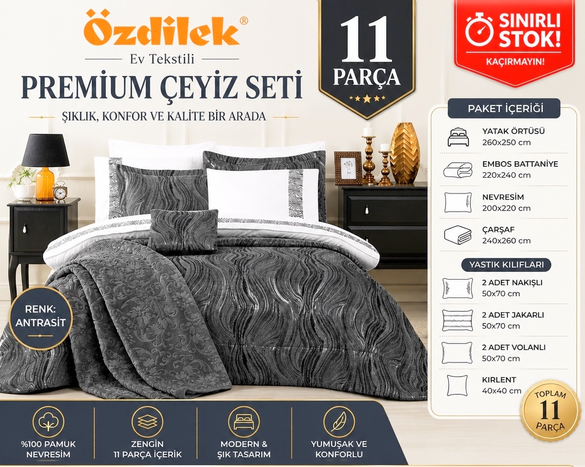 NewText2016 全巻セット Özdilek 11 Parça -Novella Antrasit- Çeyiz Seti (Battaniye+Nevresim