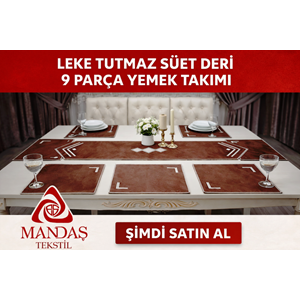 mandaş yemekteyiz yemek seti boncuk işlemeli 9 parça kahve