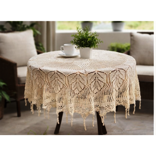 Mandaş Tığ işi el örgü yuvarlak masa örtüsü 220 CM