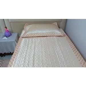 Endev tek kişilik pul işlemeli saten yatak örtüsü krem