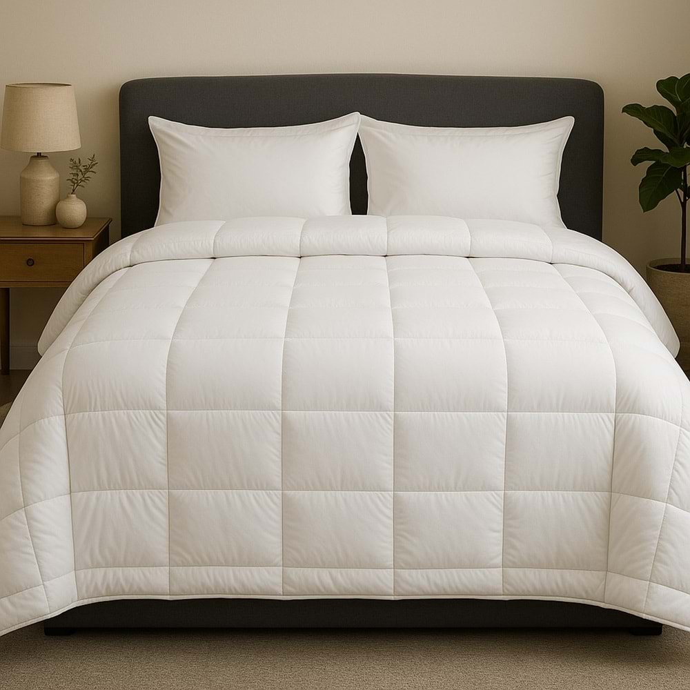 Özdilek Ranforce Outlet Pamuk Kumaş Dolgun Çift Kişilik Silikon Yorgan-Beyaz