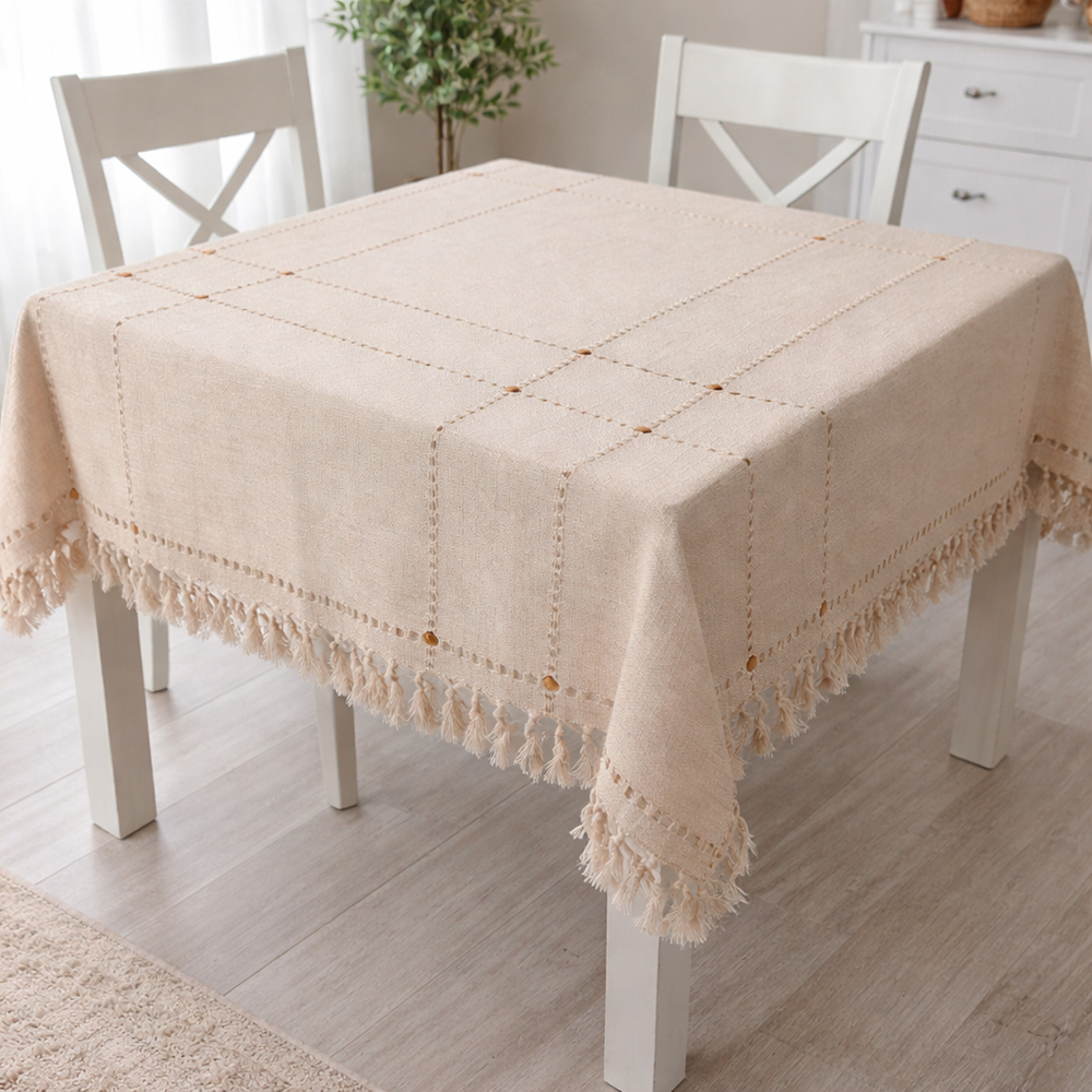 Manisa Dokuma Cendere simli naturel masa örtüsü 150*150 krem