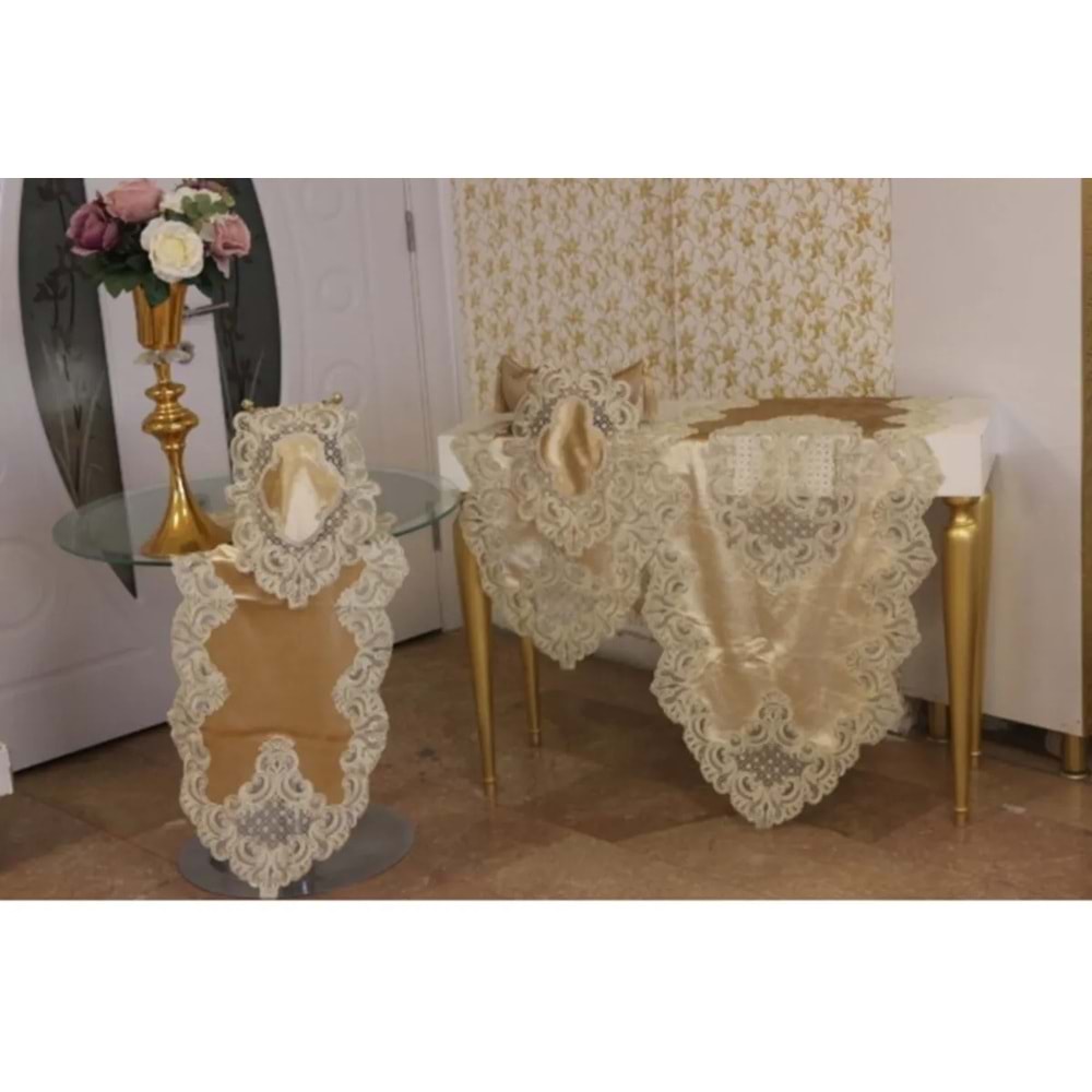 royal MEYRA 5 parça kadife salon takımı Krem