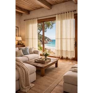 Buldan Monika El Örme Dantelli Naturel Otontik Perde 150*220 2 prç