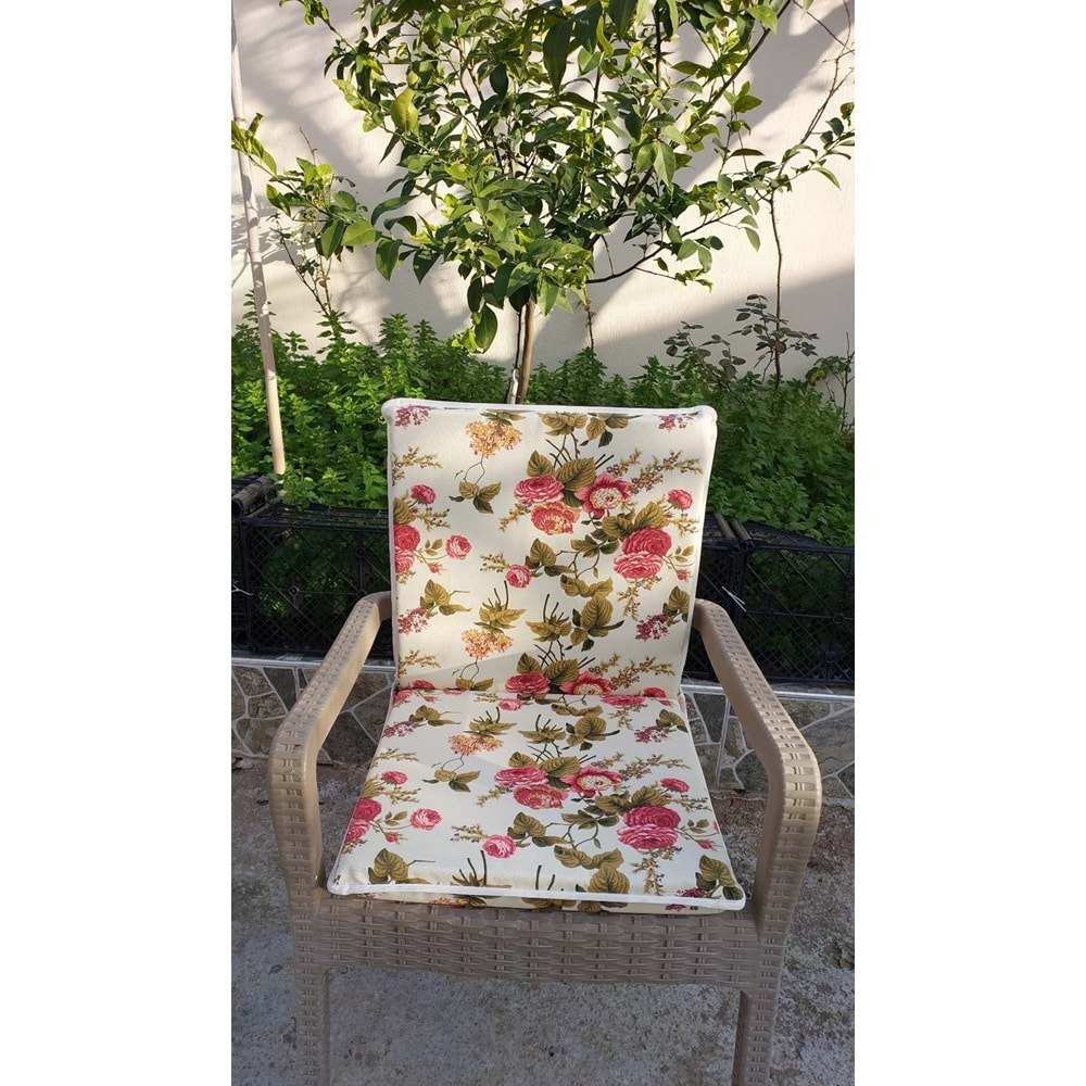 1 Adet Komutan Arkalıklı Sandalye Minderi, Extra Kalın (Kalınlık 5cm)-İngiliz Gülü