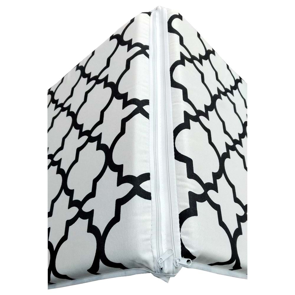 2 Adet Komutan Arkalıklı Sandalye Minderi, Extra Kalın (Kalınlık 5cm)-Damask Siyah Beyaz