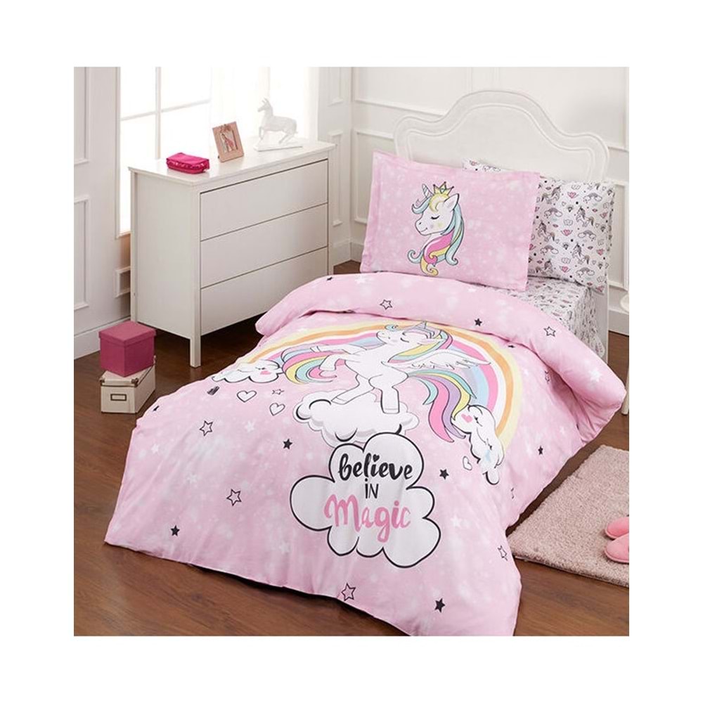Özdilek Ranforce Tek Kişilik Çocuk Nevresim Takımı-Unicorn Pembe