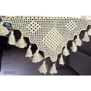 Buldan Tül Perde El İşi Dantelli Naturel Gül Çiçek Desen(190x100)