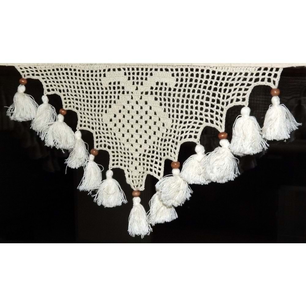 Buldan Tül Perde El İşi Dantelli Naturel Gül Çiçek Desen(190x100)