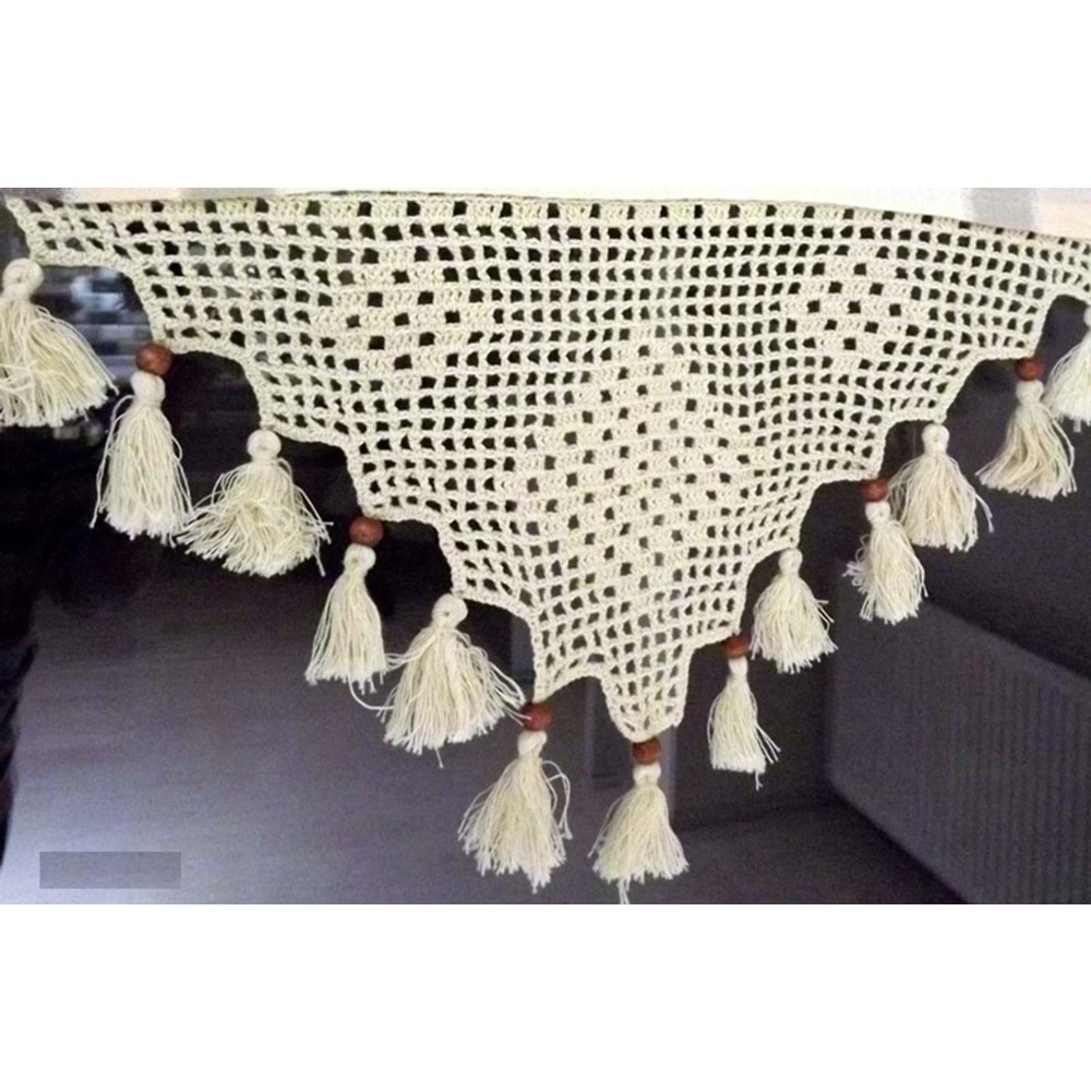 Buldan Tül Perde El İşi Dantelli Naturel Gül Çiçek Desen(150x150)