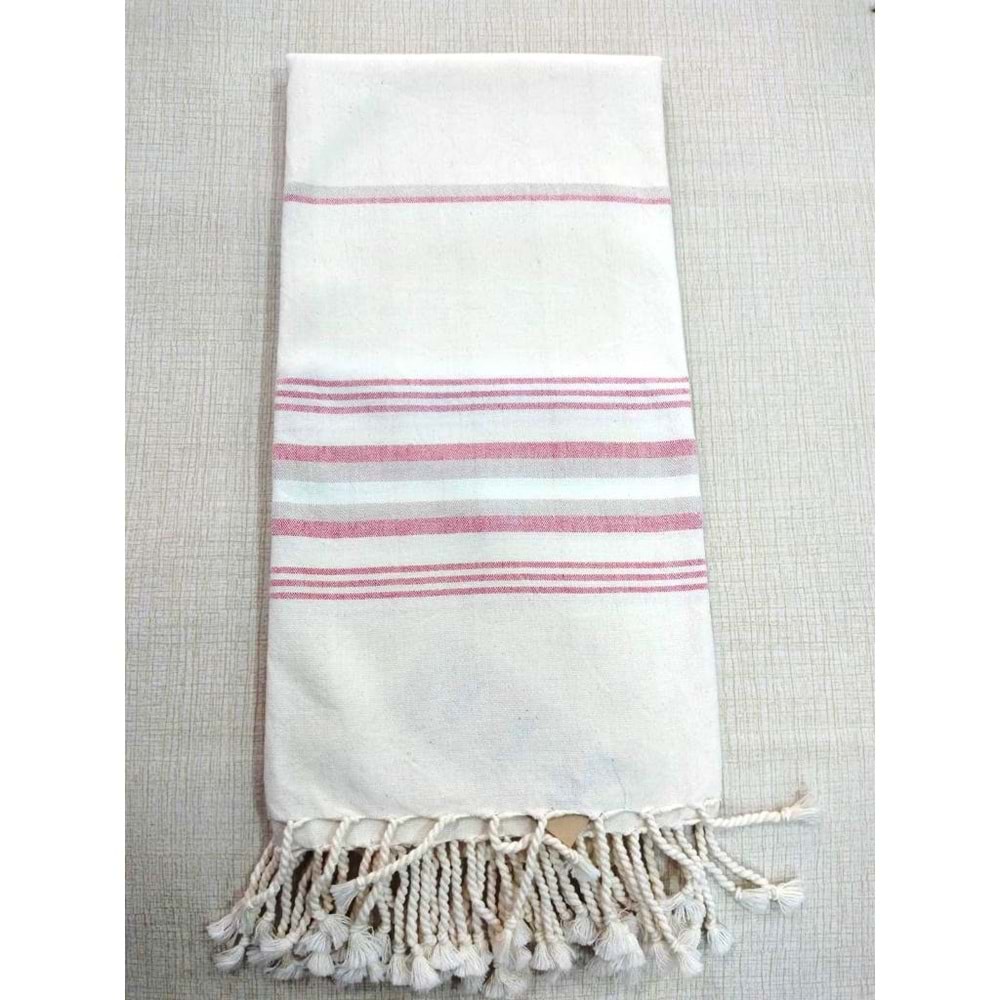 Mandaş Pamuklu El Dokuma Peştemal (80x200) - Krem Pembe 2