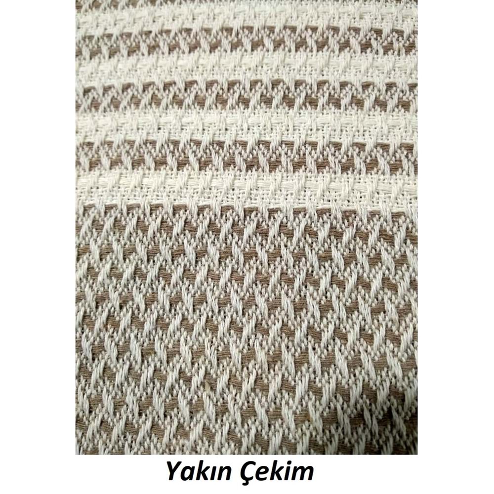 Mandaş Pamuklu Kaymaz Hasır Dokuma Kolları Örten Koltuk Örtüsü Maxi Takım-Sütlü Kahve