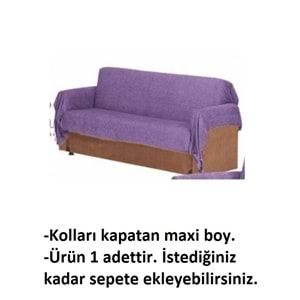 Ak Şönil Lila Kolları Kapatan Kaymaz Maxi Koltuk Örtüsü (175x290)-Lila