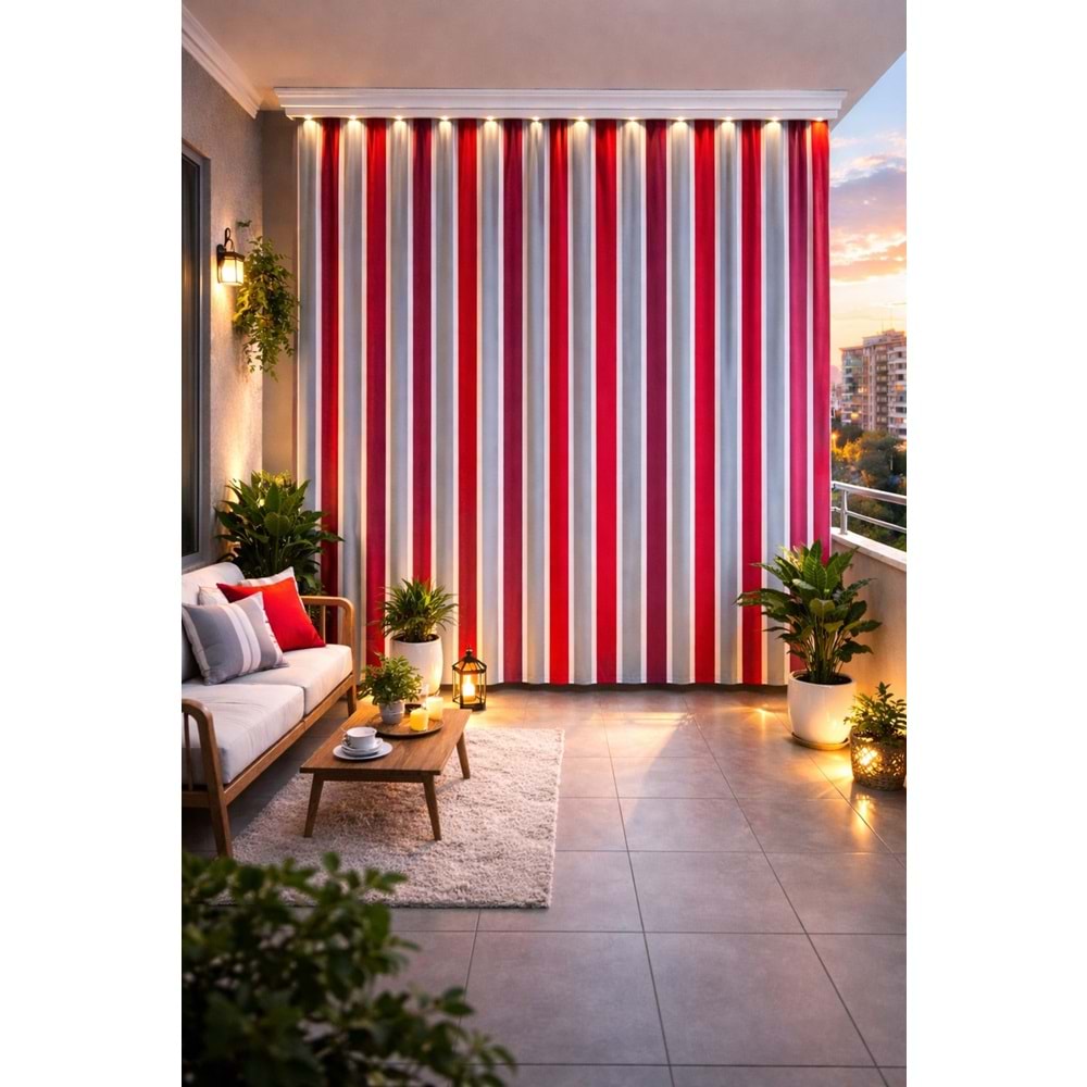 Balkon Perdesi Branda Kumaşı Metrelik (En 150cm)-Gri Kırmızı