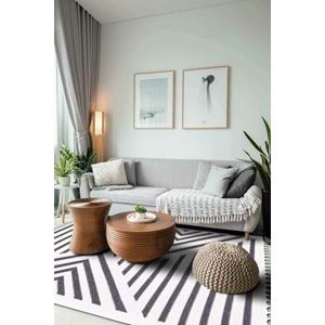 Mandaş Halı Bohem BH02 Dark Grey İskandinav Desenli Kaydırmaz Saçaklı Pamuklu Kilim - 80X150CM
