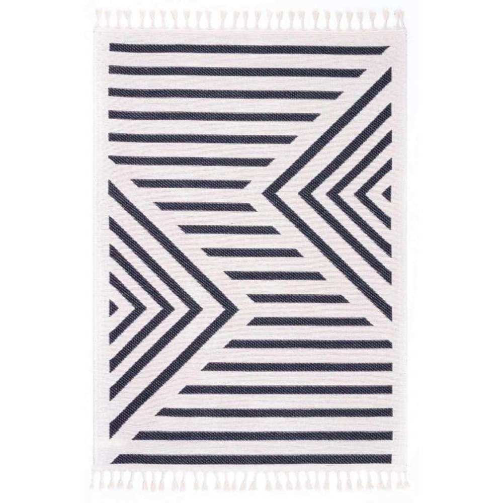 Mandaş Halı Bohem BH02 Dark Grey İskandinav Desenli Kaydırmaz Saçaklı Pamuklu Kilim - 80X150CM
