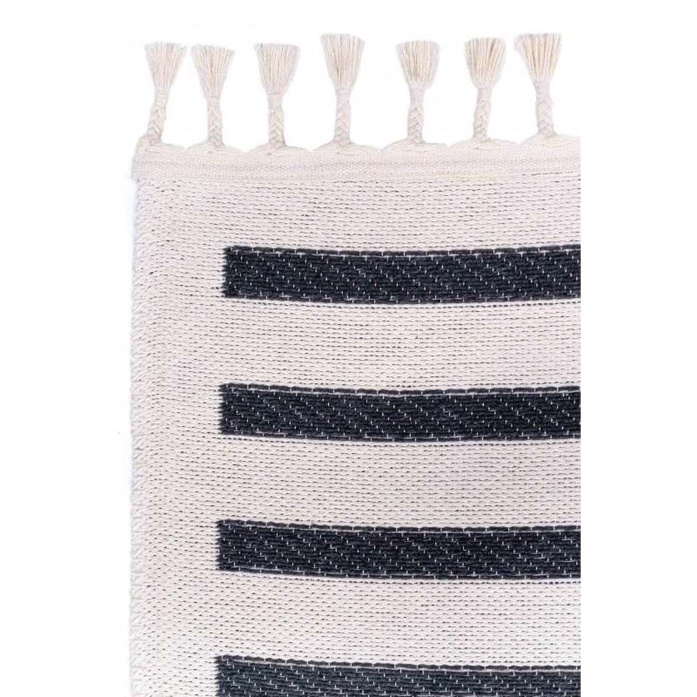 Mandaş Halı Bohem BH02 Dark Grey İskandinav Desenli Kaydırmaz Saçaklı Pamuklu Kilim - 80X150CM