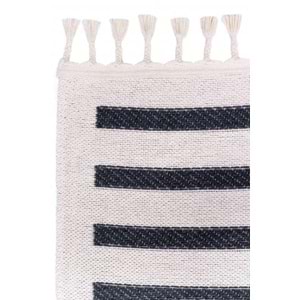 Mandaş Halı Bohem BH02 Dark Grey İskandinav Desenli Kaydırmaz Saçaklı Pamuklu Kilim - 80X150CM