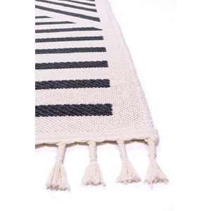 Mandaş Halı Bohem BH02 Dark Grey İskandinav Desenli Kaydırmaz Saçaklı Pamuklu Kilim - 80X150CM