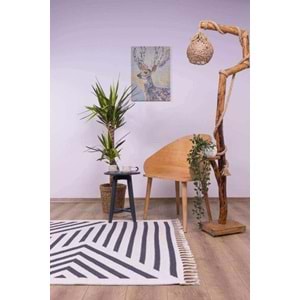 Mandaş Halı Bohem BH02 Dark Grey İskandinav Desenli Kaydırmaz Saçaklı Pamuklu Kilim - 80X150CM