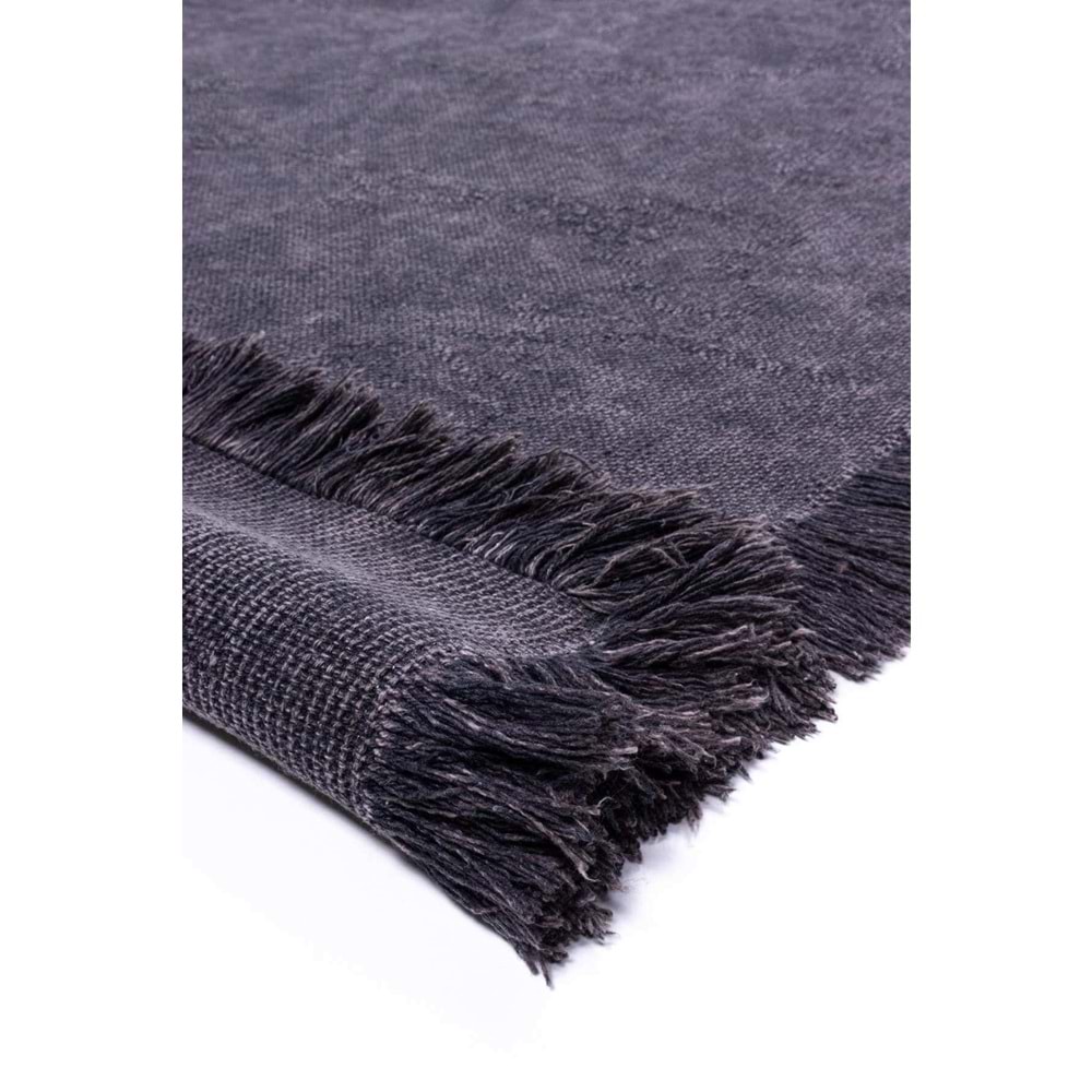 Mandaş Halı Rustik RS01 Anthracite Dört Tarafı Saçaklı Pamuklu Yıkanabilir Kilim