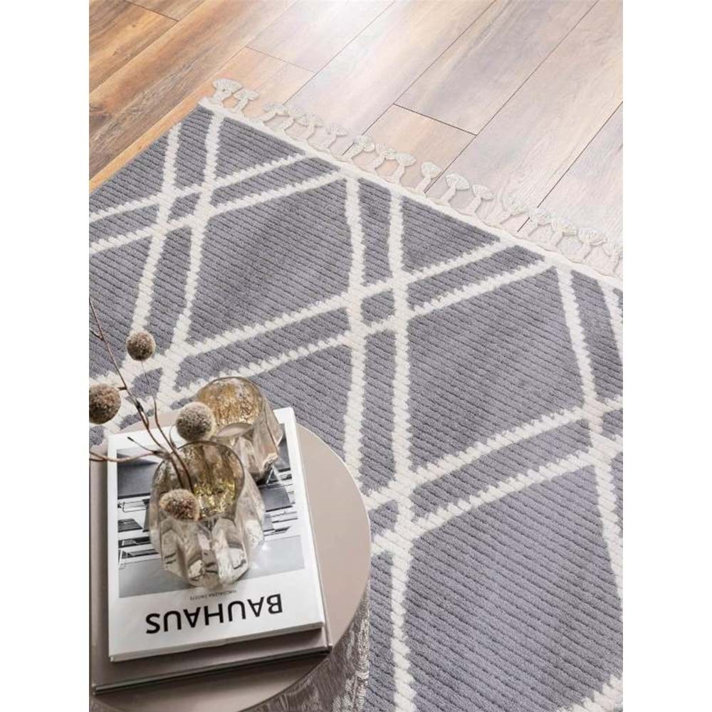 Mandaş Halı Cool CL02 Grey İskandinav Peluş Dokulu Makine Halısı - 80X300CM