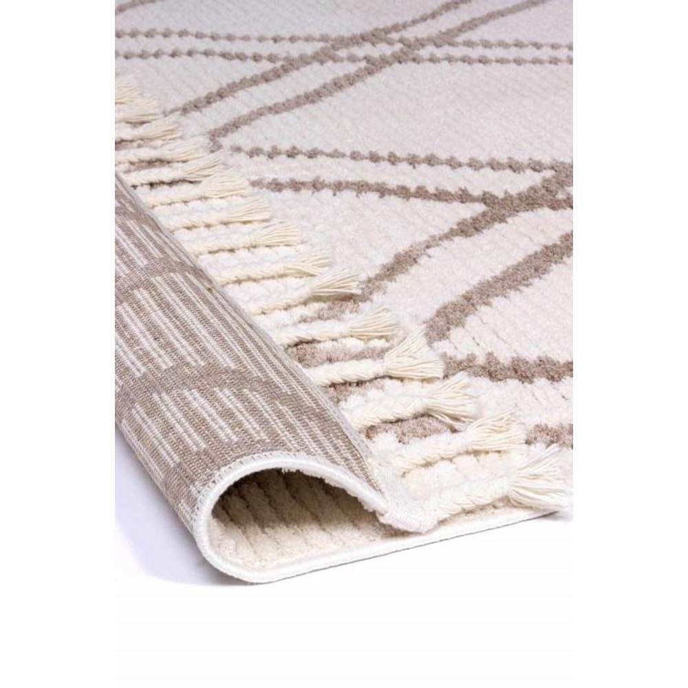 Mandaş Halı Cool CL03 Beige İskandinav Peluş Dokulu Makine Halısı - 100X300CM