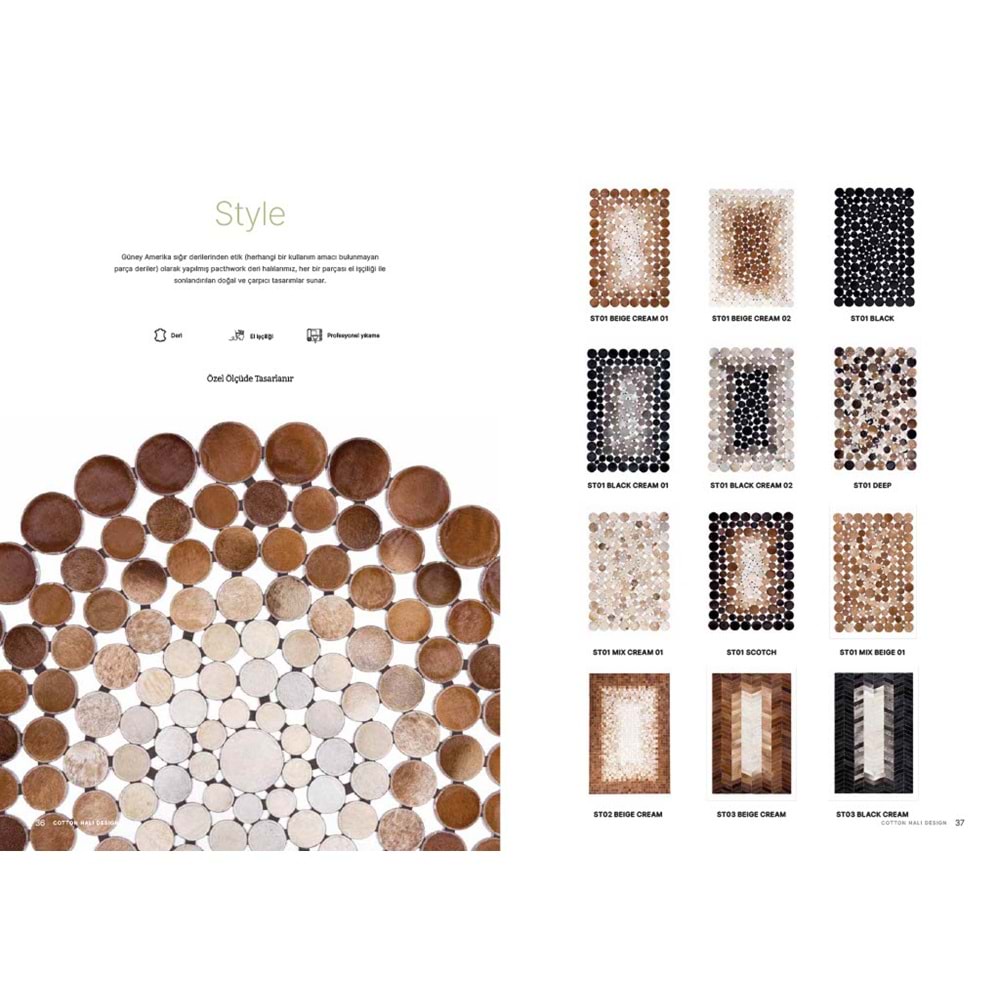 Mandaş Halı Style ST01 Beige Cream 01 Hakiki Patchwork Deri Halı-Bej Krem
