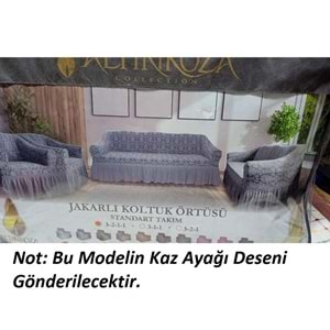 Altınkoza Kaz Ayağı Standart Takım Koltuk Örtüsü (3+2+1+1)-Pudra