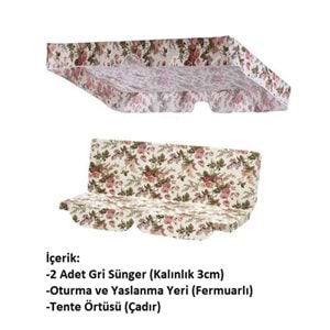 Mandaş Ekonomik 3cm Süngerli 2 Kişilik Salıncak Minder Seti-İngiliz Gülü