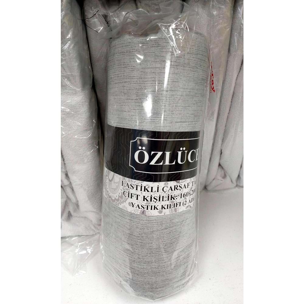 Özlü Fitted Lastikli Çift Kişilik Çarşaf Seti (160x200)-Gri