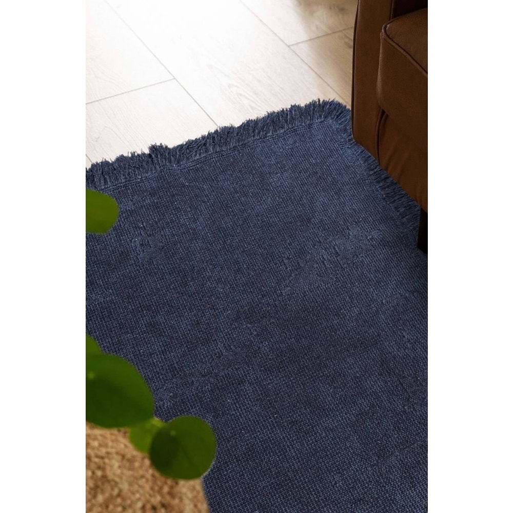 Mandaş Halı Rustik RS01 Blue Dört Tarafı Saçaklı Pamuklu Yıkanabilir Kilim - 120X180CM
