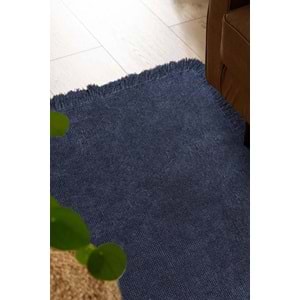 Mandaş Halı Rustik RS01 Blue Dört Tarafı Saçaklı Pamuklu Yıkanabilir Kilim - 120X180CM