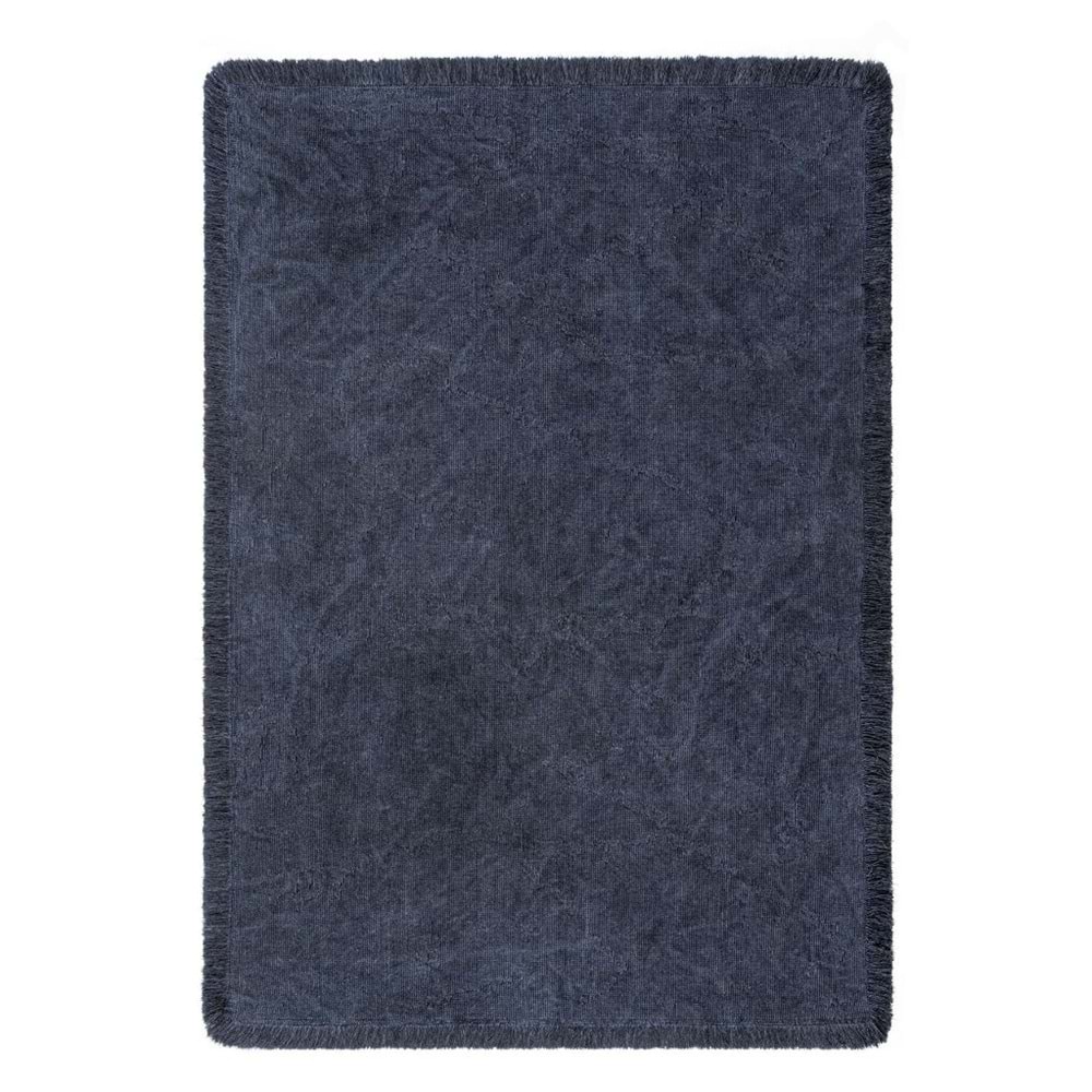 Mandaş Halı Rustik RS01 Blue Dört Tarafı Saçaklı Pamuklu Yıkanabilir Kilim