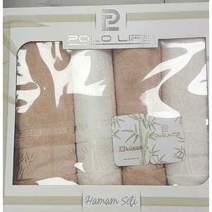 Polo Life 4 Parça Bamboo Hamam Seti (Büyük Boy), Banyo Havlu Takımı-Krem Sütlü Kahve