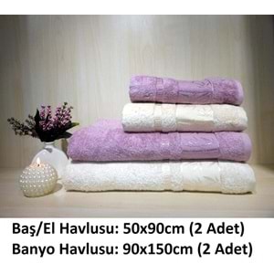 Polo Life 4 Parça Bamboo Hamam Seti, Banyo Havlu Takımı-Krem Mürdüm