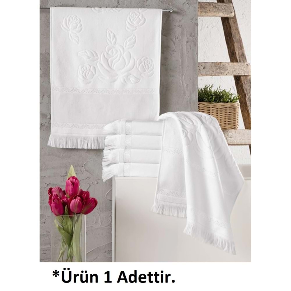 Fiesta 1 Adet Etamin Bordürlü Kadife Jakarlı Soft İşlemelik Havlu (50x90)-Beyaz