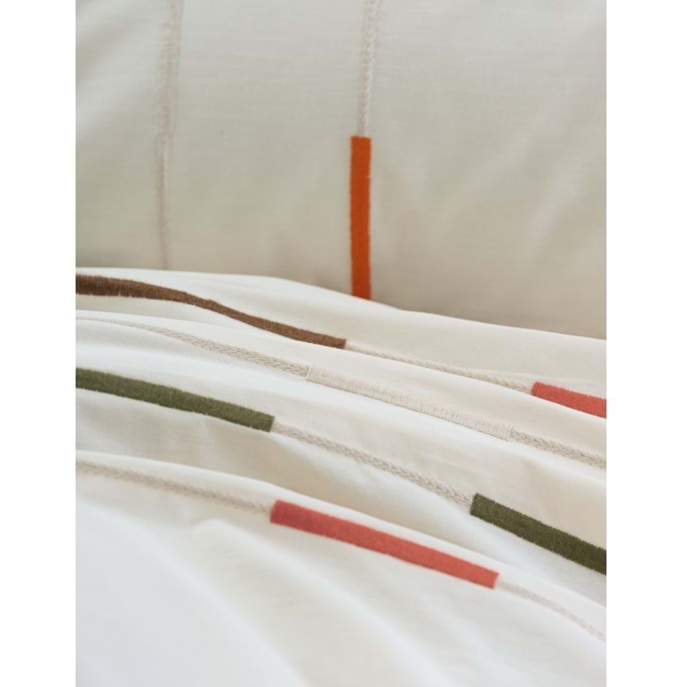 Cotton Box Brode Ranforce Çift Kişilik Nevresim Takımı-Ivory Yeşil