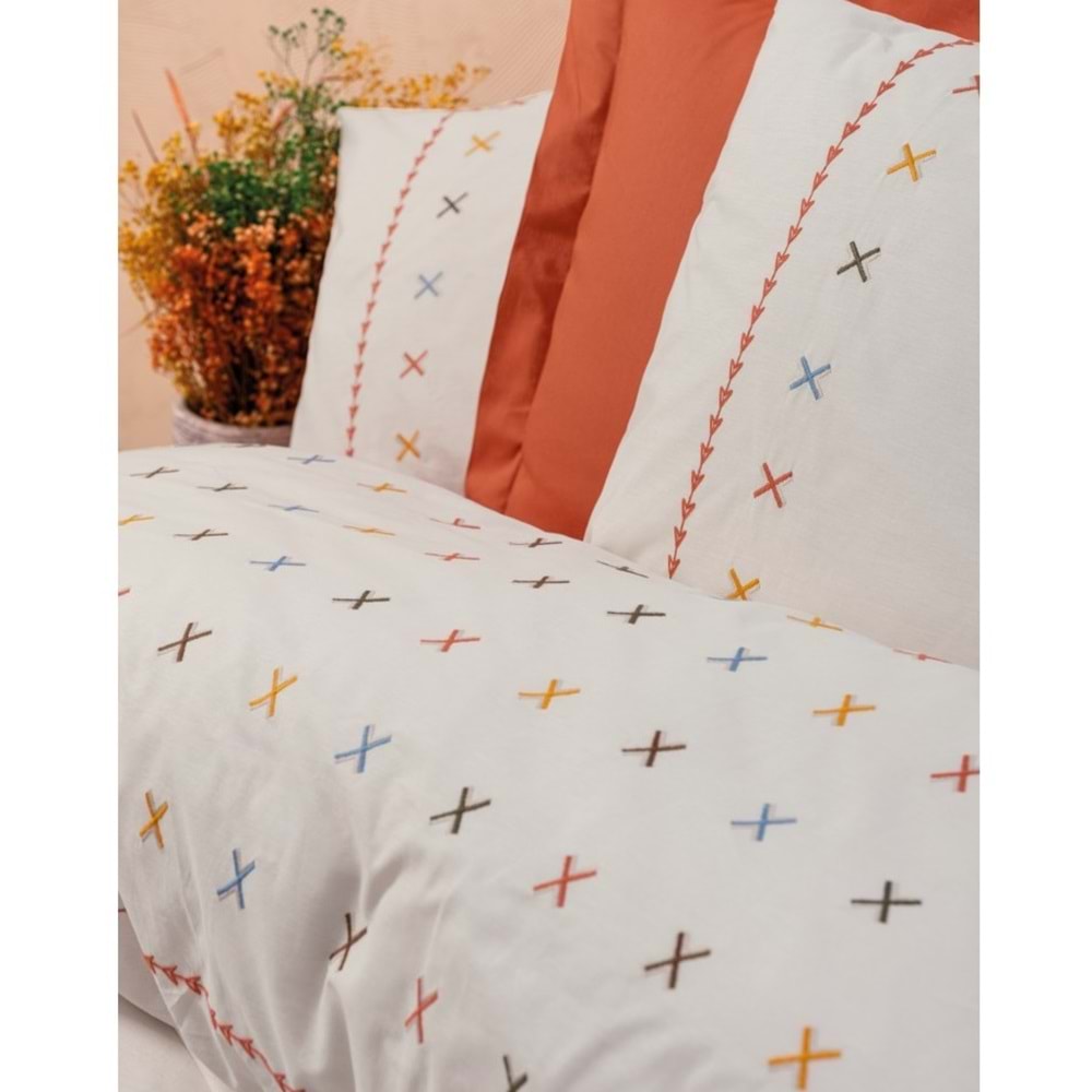 Cotton Box Brode Ranforce Çift Kişilik Nevresim Takımı-Joli Kiremit