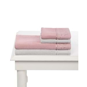 Özdilek 4 Parça Best Hamam Seti, Banyo Havlu Takımı-Ditsy Pembe Gri