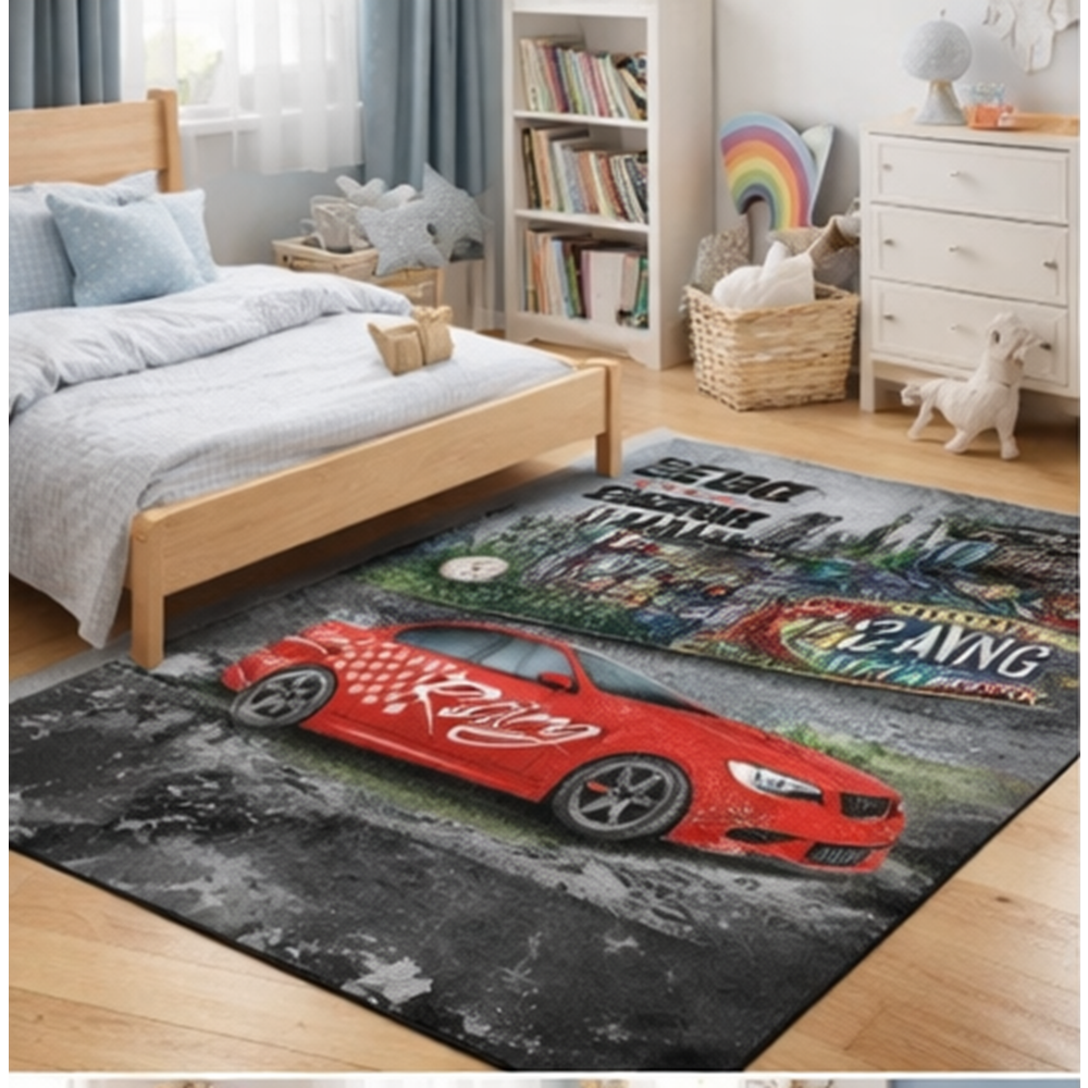 Brillant İpek Latex Kaymaz Taban Çocuk Halısı-ARABA HJ11707.801-(130x190)