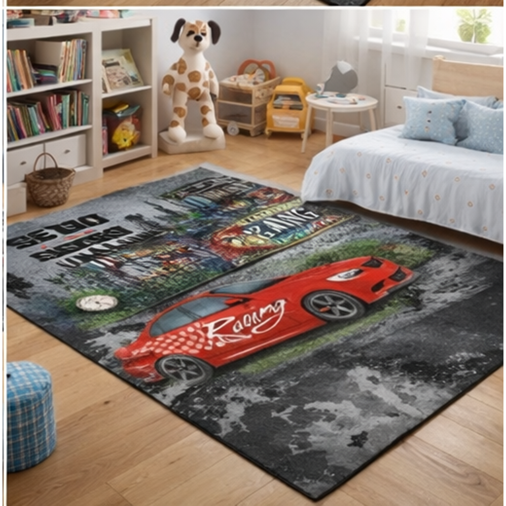 Brillant İpek Latex Kaymaz Taban Çocuk Halısı-ARABA HJ11707.801-(130x190)