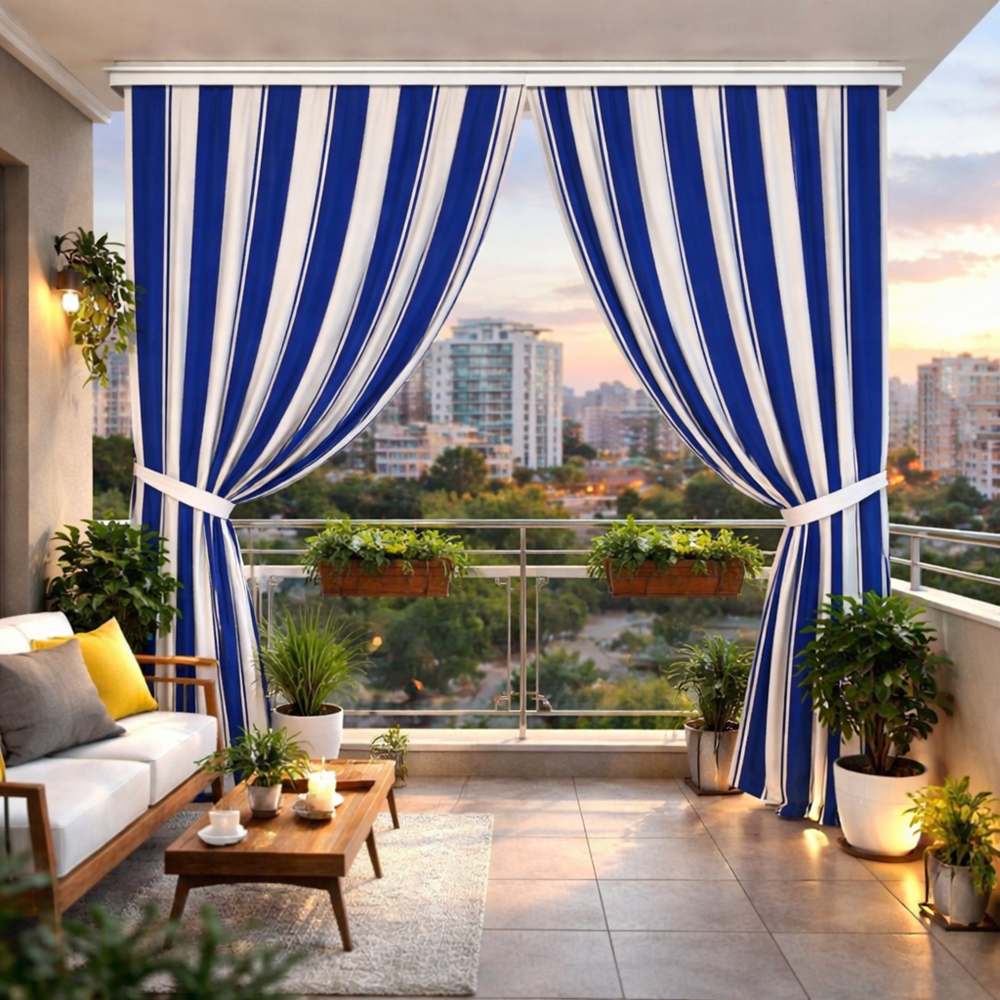 Balkon Perdesi Branda Kumaşı Metrelik (En 240cm)-Mavi Beyaz