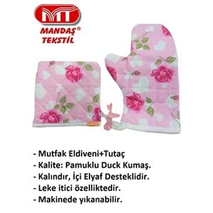2 Parça Kalın Mutfak Eldiveni+Tutaç İçi Elyaf Destekli-v4 Gül Pembe