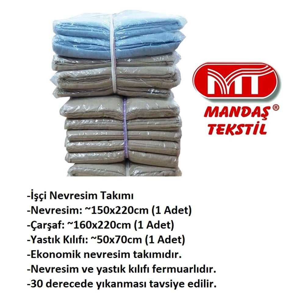 Mandaş Tekstil İşçi Şantiye Ekonomik Nevresim Takımı-Mavi