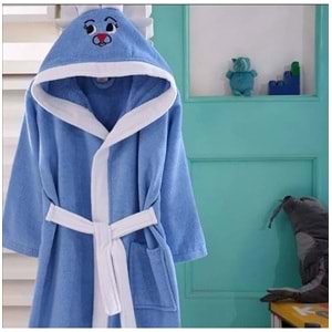 KIDS & BEYBİ çocuk pamuk kapşonlu bornozu 8-9 yaş mavi