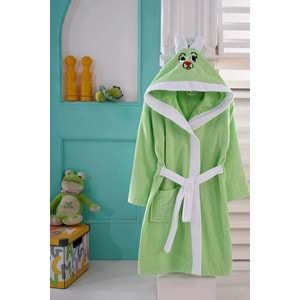 KIDS & BEYBİ çocuk pamuk kapşonlu bornozu 8-9 yaş yeşil