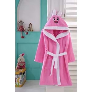KIDS & BEYBİ çocuk pamuk kapşonlu bornozu 6-7 yaş pembe