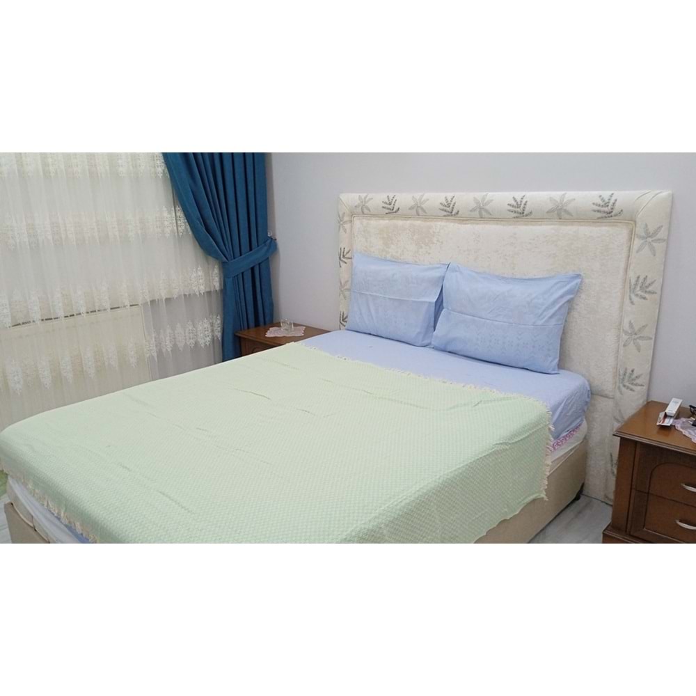 Amazon Ev Naturel Tek Kişilik Pike Takımı-Yeşil Krem